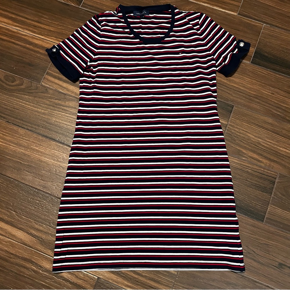 Tommy Hilfiger T-Shirt Dress Navy Red White Stripes Medium‎ Short Sleeve